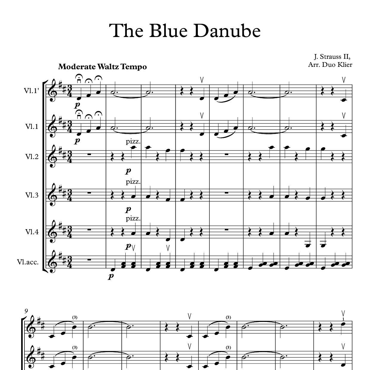 The Blue Danube for Violin & Viola ensemble, free downloads! | Duo