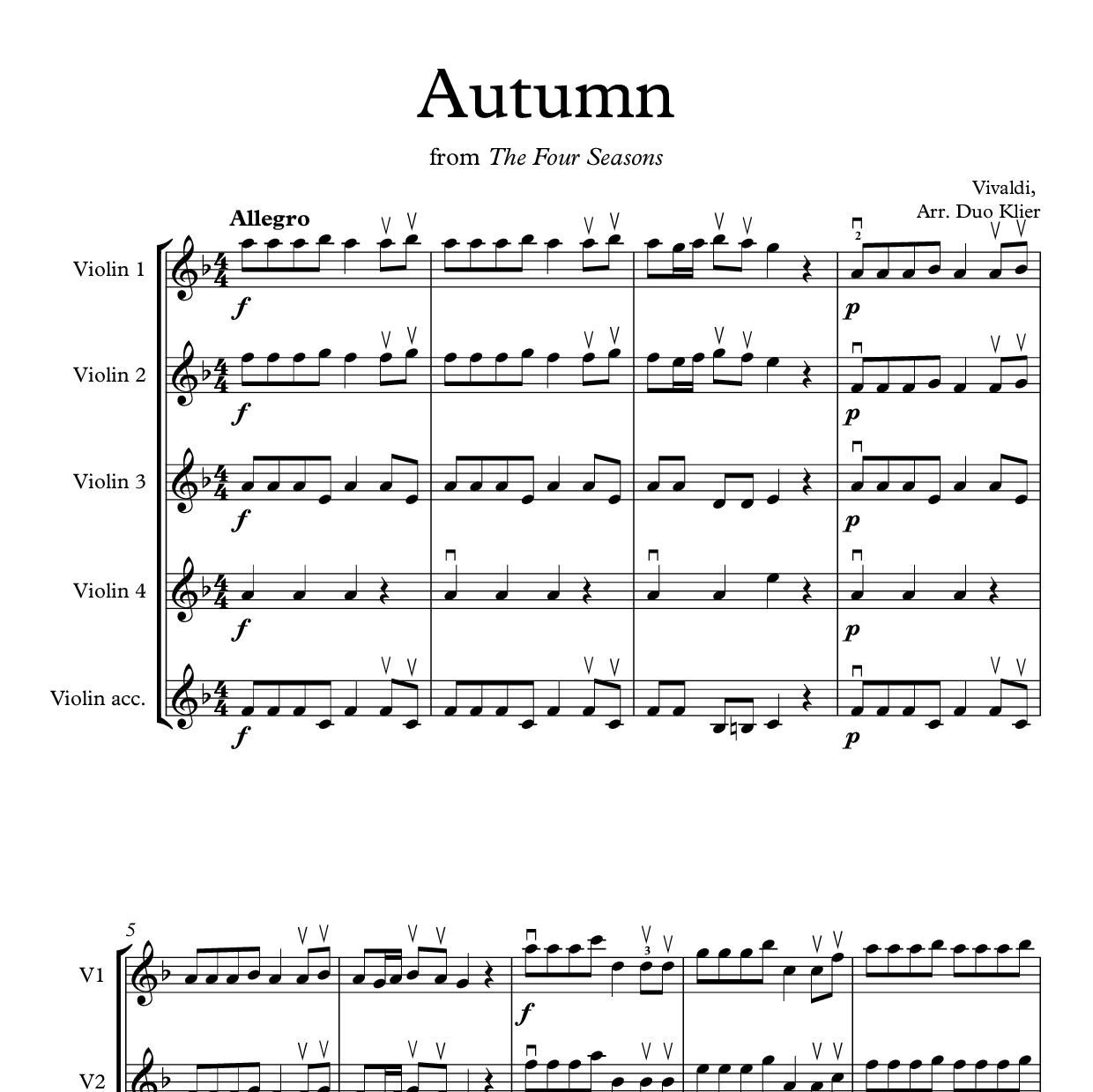 Vivaldi's Autumn for Flexible Violin Ensemble | Duo Klier