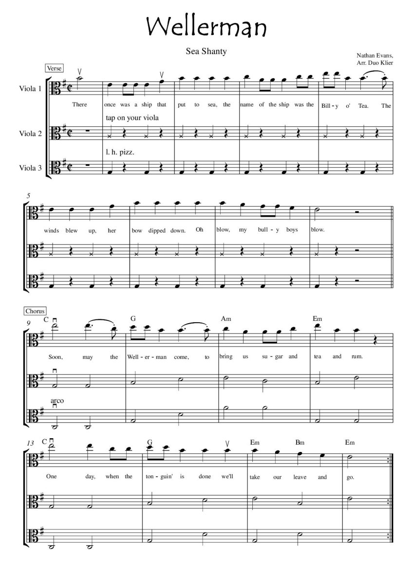 The Wellerman harmony + chords sheet music - string quartet, trio or duo, Celtic Fiddle Music